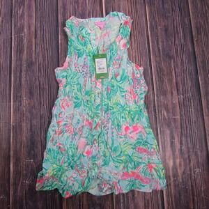 Lilly Pulitzer Floral Tropical Sleeveless Blouse in Mint, Pink & Green